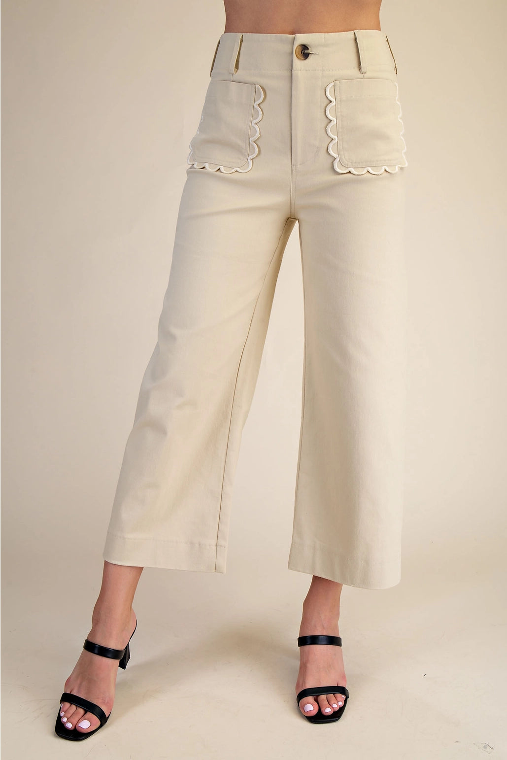 Colette Wide-Leg Scallop Pocket Pants